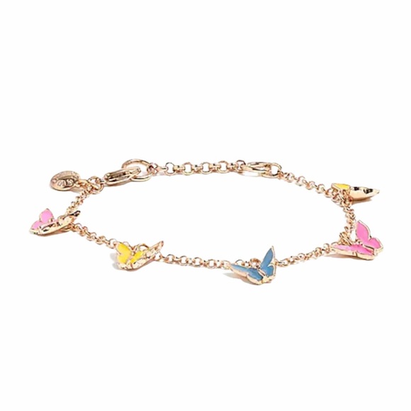 J. CREW Butterfly Bracelet Charms Pink Blue Yellow - Picture 2 of 2